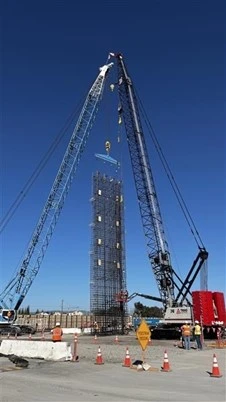picture of rebar cage being lifted